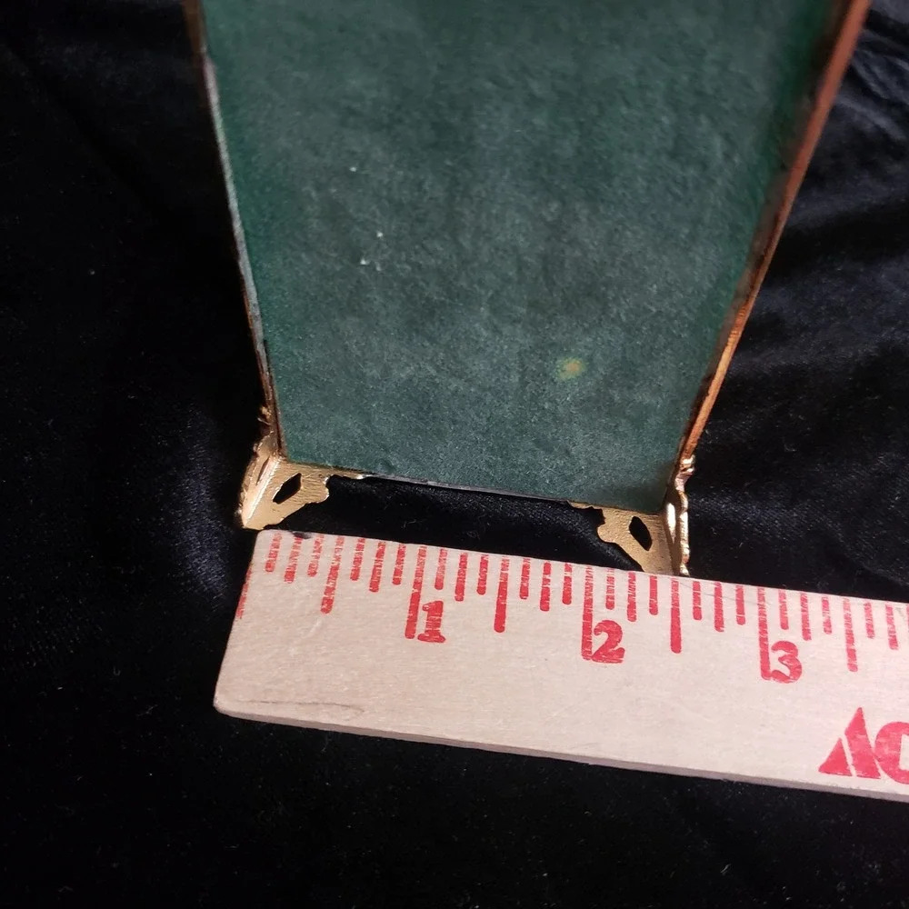 VTG‎ Ornate Gold Tone Brass Filigree Jewelry Trinket Box Glass Hinged Lid Japan